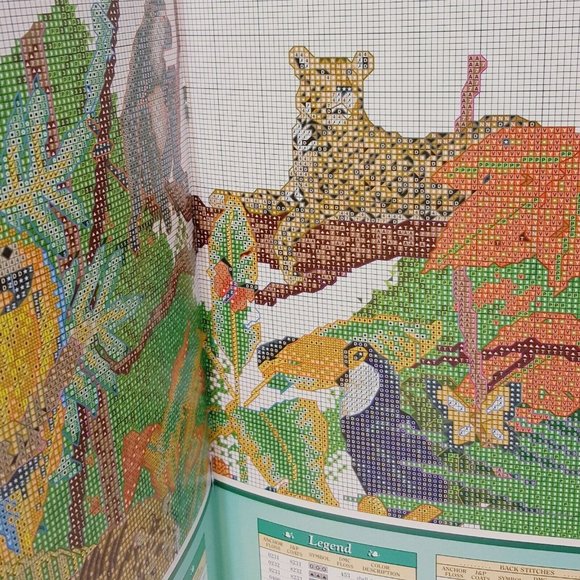 Rainforest Tiger Panther Parrot Cross Stitch Leaf - Picture 5 of 8